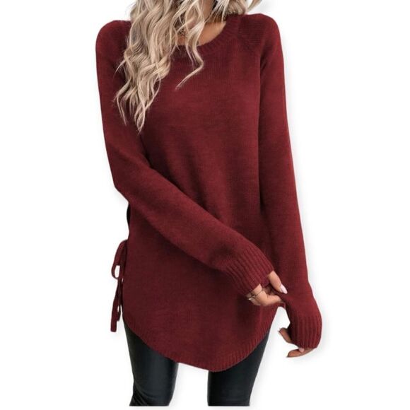 Shein SZ S Burgundy tie sweater - Picture 1 of 4